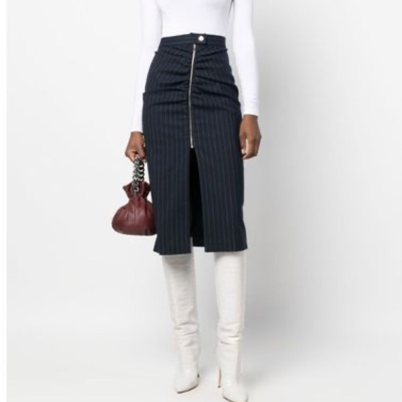 SANDRO Deluca Front Zip-Fastening Midi Skirt - Blue for Women NWOT size 4 - Picture 6 of 10